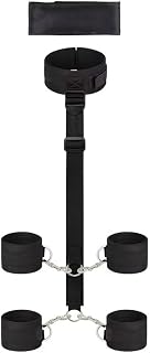 Kit de juguetes para parejas, juego de yoga con correas, esposas de nailon, collar, esposas para piernas, venda para los ojos, ataduras ajustables, color negro