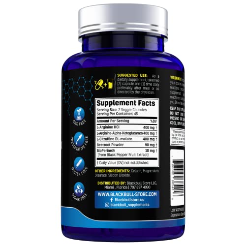 Blackbull Nitro Max - Nitric Oxide Supplement - L Arginine - L-Citrulline Supplements For Men - Nitric Oxide Flow - Nitric Oxide Pills For Men - L-Arginine -Beet Root Capsules -No Nitric Oxide Booster #TOP2