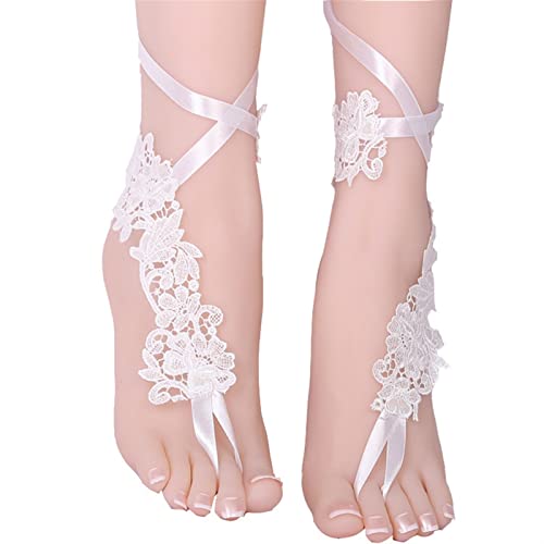 Tobilleras de mujer de talla única con bordado de encaje para pies nupciales