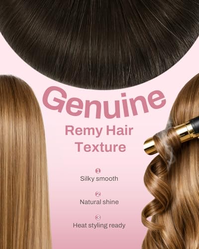 Image of Moresoo Human Hair Clip in Extensions, Seamless Genius Weft, For Fine Hair | Genius clip in hair extensions real human hair, medium brown, 24inch 150g 7pcs, for creators, full warm camera-ready hair