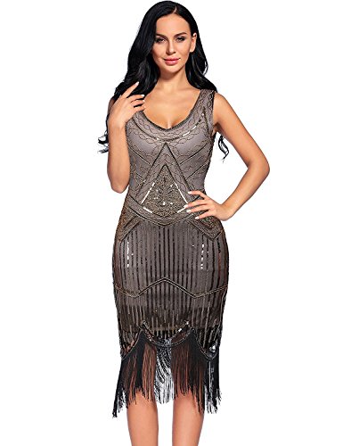 Image of Plus Size 1920s Vintage Fringed Gatsby Sequin Beaded Tassels Hem Flapper Dress for Women