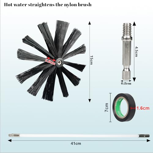 ZLLZPZD 4.8m Kaminbesen,Ø150mm Ofenrohrbürst mit 12 Flexible Stangen 410mm,Schornsteinfeger Bürste Stange Set,Kaminbürste mit 2 Bürstenköpfen,Schornsteinbesen Kit für Kamin/Abwasserrohr/Trockner Vent