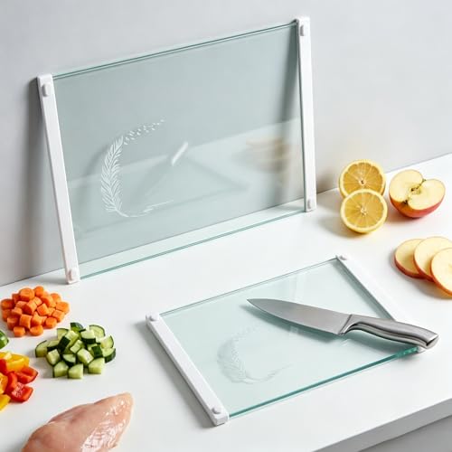 Juego de 2 Tablas de Cortar de Vidrio Templado, Libres de Plástico y No Porosas para Cocina, 40,6 x 30,5 cm y 30,5 x 20,3 cm, con Patrones Artísticos, Pies Antideslizantes, Resistentes al Calor y a Roturas, Aptas para Lavavajillas miniatura 1