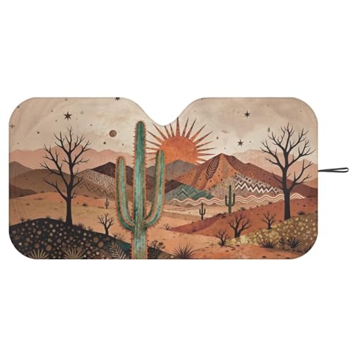 Image of Arizona Cactus Car Windshield Sun Shade - Reflector Sunshade UV Protection for Car Interior, Blocks UV Rays Windshield Cover Fit Car Front Window for Trucks SUV Van