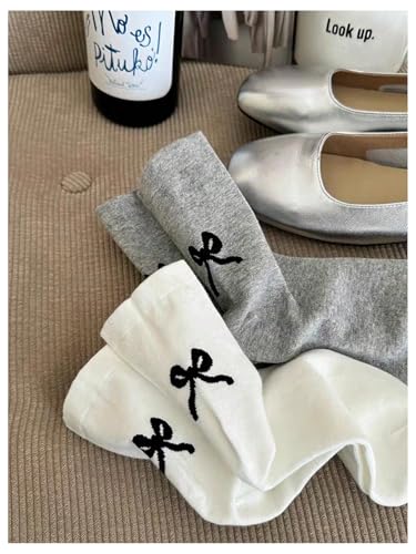 Women's 3 Pairs Bow Print Cute Crew Socks Breathable Comfy Above Ankle Socks3