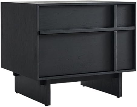 Bed Side Cabinet Wabi Sabi Style Wooden Nightstand Linear Shaped Bedroom Bedside Storage Wall Side Cabinet Bedside TablesBlack