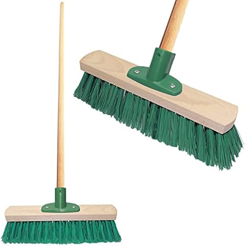 Cotarba Garden Sweeping Brush Outdoor Broom 12" Stiff Sweeping Brush With Handle Yard Garden Decking Outdoor Garden Patio Sweeper Stiff Heavy Duty Hard Brush Broom Plastic Bracket Green Brush Cover