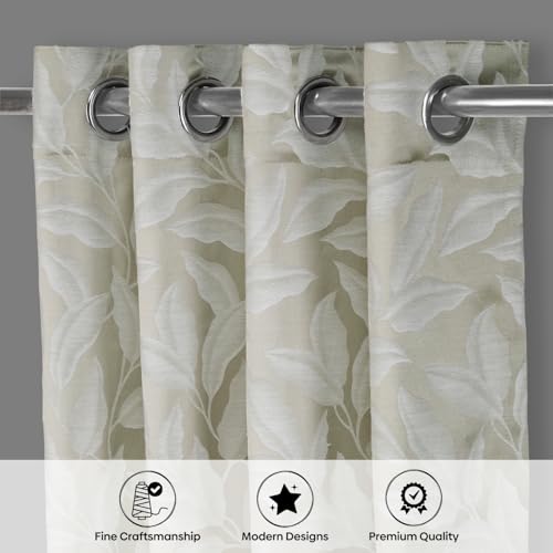 Image of haus & kinder Printed Jacquard Window Curtain 5 Feet Long Pack of 1 Window Curtain, 5 Feet Curtain for Window (Botanic Hush, Ivory Nature Design 130x152 CM)