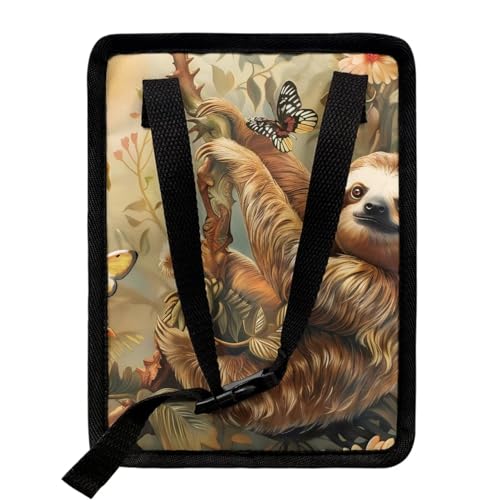 Image of Talayituse Sloth Butterfly Flower Print Car Trash Can with Adjustable Straps, Foldable Car Trash Bag Bin Car Garbage Bag Multipurpose Storage Box for Vehicle Travel Camping Picnicing