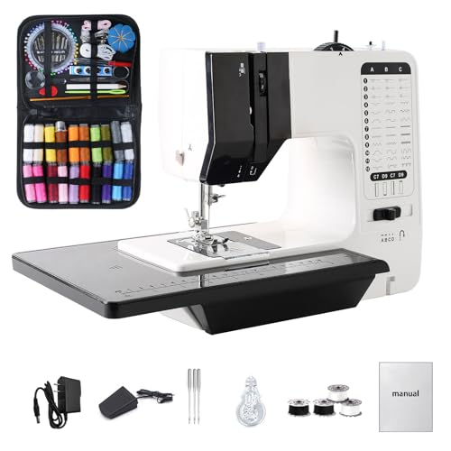 Sewing Machine for Beginners, Portable Mini Sewing Machine with Extension Table, 12 Built-In Stitches 3 Adjustable Speed with 4 Replaceable Presser Feet And 113 Pcs Sewing Kits (110V)