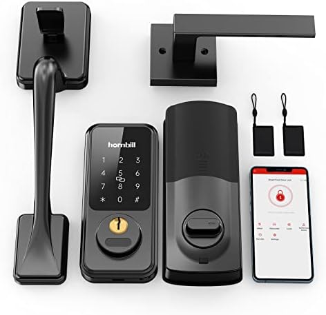 Keyless Entry Door Lock with Handle, Hornbill Smart Front Door Lock Set, Electronic Keypad Deadbolt Lock, Front Door Handle Set, Digital Door Lock with Bluetooth APP/IC Card/Auto Lock/1-Touch Lock/Key