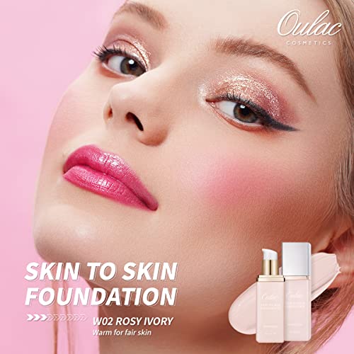 Oulac Clean Foundation Makeup, Water-Resistant Long-Lasting, Perfectly Color-Matching For A Healthy Natural Matte Finish, Vegan & Free From Cruelty Gluten Oil Etc. (02) Rosy Ivory, 30 Ml #TOP2