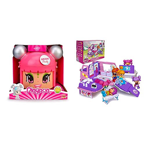 Pinypon Mix & Match Neon Party - Contenedor con 5 Figuras exclusivas, de 4 a 8 años + - Socorro Ambulancia, para Llevar a los s al Hospital, Equipada con Luces de Sirena