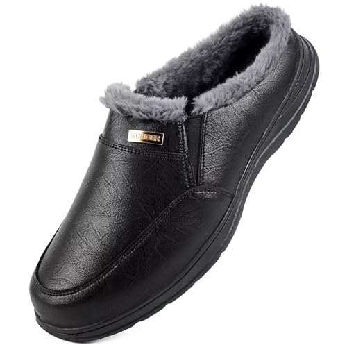 Zapatillas de estar por casa de hombre invierno de cuero con forro polar tipo zueco