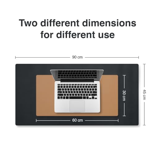 Image of Bellblock Large Extended Reversible Desk Mat /Mouse Pad /Gaming Pad for Office /Home| Vegan Leather | Anti-Skid, Slip-Resistant, Splash-Proof | Black & Tan | 60x30cm