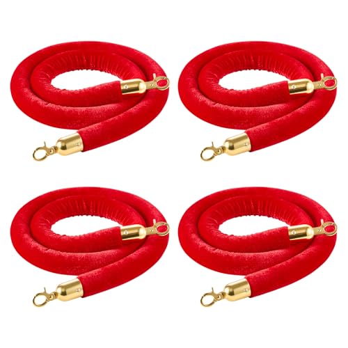 VEVOR 4 Pcs Red Velvet Stanchion Ropes, 5 ft Crowd Control Stanchion Red Velvet Ropes with Gold Hooks, Post Queue Barrier Carpet Rope for Carpet Events Movie Theaters Grand Openings Hotels Party by VEVOR - Used condition - US$19.43