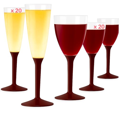 Table'Colors Flutes Champagne (20) + Verres Reutilisable (20) - Gobelet, Verre a Pied Coloré - Design Idéal pour Anniversaire, Mariage, Noël - 100%...