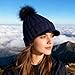 Winter Women's pom-pom Knitted Warm Beanie, Women's Beanie hat, Fashionable, Warm and Comfortable, Suitable for Various Occasions. (US, Alpha, Large, Navy Blue)