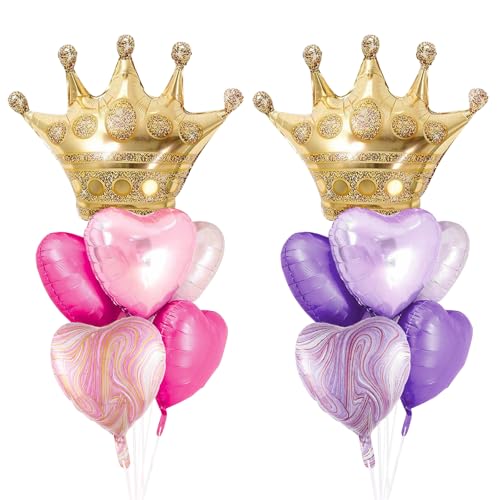 Image of Crown Princess Balloons Pink Purple And Gold Set Of 2 Foil Helium Mylar Balloons,For Unicorn Princess Birthday Party Decorations Baby Shower Supplies