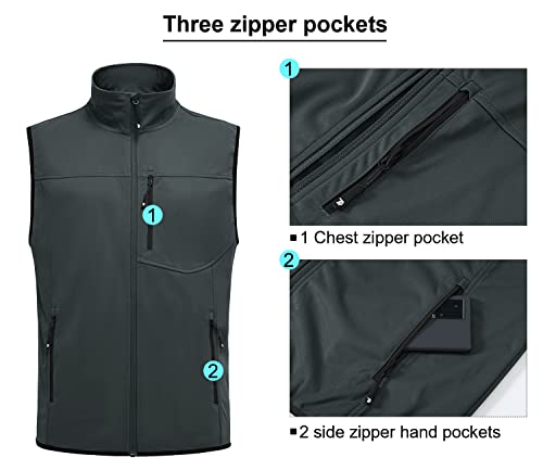Gopune Men's Lightweight Softshell Vest Outerwear Windproof Water Resistant Sleeveless Hiking Golf Jackets Deep Grey,L #TOP4