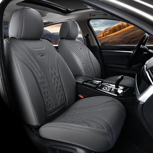 Image of Coverado Car Seat Covers, Car Seat Covers Front Seats, 2-Pack Front Seat Cover, Nappa Leather Waterproof Seat Covers, Car Seat Protectors, Automotive Seat Covers Universal Fit for Most Vehicles Gray
