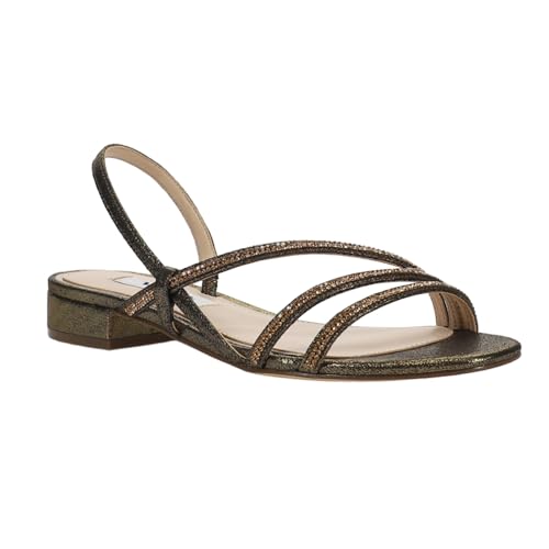 NINA Womens Skylee Metallic Rhinestone Strappy Dress Sandals Low Heel 1-2" - Brown2