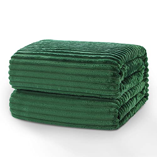 Se Softexly Striped Fleece Blankets, Soft Warmer Throw Blankets For All Season, Lightweight Microfiber Flannel Blanket Suit For Home Bed, Sofa & Dorm(Green, 50"X60") #TOP7