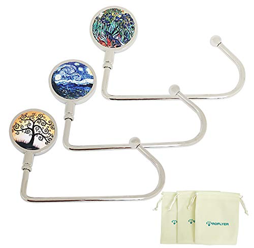 ROFLYER Purse Hook for Table,3 Pack Instant Purse Holder Bag Hanger,Long Womens Purse Hanger Handbag Pocketbook Holder Bag Storage, Stylish Desk Accessories for Women Office Lady Girl Mother Gift