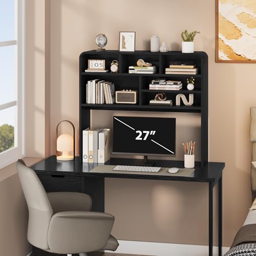 Image of 5-Tier Desk Shelf, 37.4''W Desktop Bookshelf for Computer Monitor, Desktop Organizer Shelf Storage Rack with 6 Cubbies, 5-Level Desk Hutch Display Rack for Home, Office, Dorm, Vanity, Black