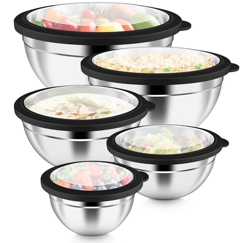 P&P CHEF Mixing Bowls with Visible Airtight Lids Set of 5, 10-Pie...