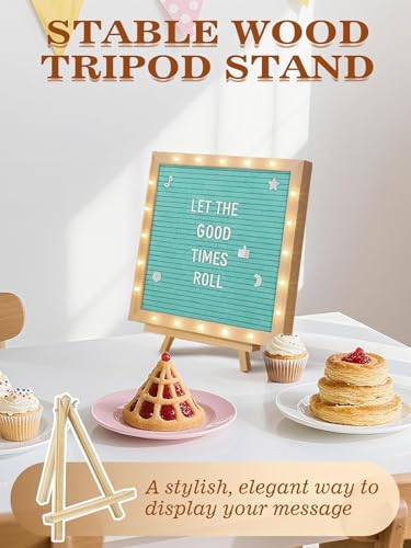 Image of 10 inchx10 inch Felt Letter Board with LED Lights & Stand, First Day of School Sign | Wall /Desk Display, 450-Letter, Message Custom Signs Poster Board, Baby /Pregnancy Announcement /Classroom /Birthday Decor, Blue