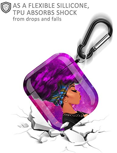 African American Girl Airpods Case - Wonjury Airpod Skin Protective Hard Case Cover Portable & Shockproof Women With Keychain For Apple Airpods 2/1 Charging Case (Purple Hair Girl) #TOP3