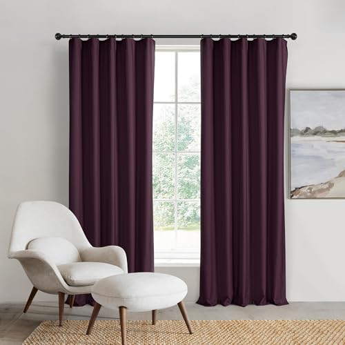 Sherwood Home Orlando 100% Blockout Multi Header Curtain Set - 90 x 223cm Twin Pack Blackout Curtains Thermal Insulated & Room Darkening Versatile Hanging Curtain Panel for Window & Drapes - Plum