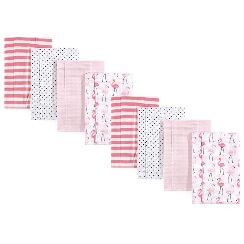 Image of Hudson Baby Cotton Poly Flannel Burp Cloths Multipack, Flamingos 8-Pack, One Size
