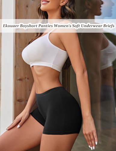 Image of Ekouaer Boyshort Panties Women's Soft Underwear Briefs Invisible Hipster 3 Pack Or 4 Pack Seamless Boxer Brief Panties S-XXL