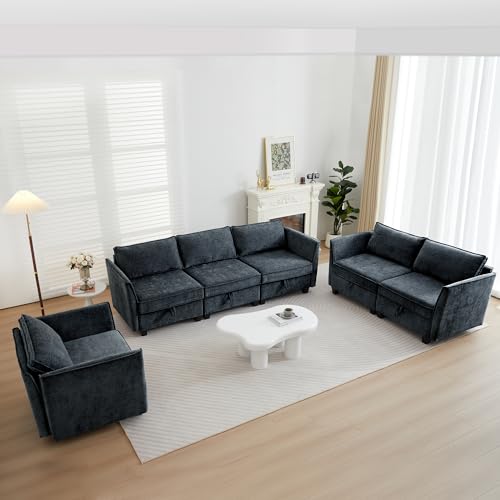 Image of ORRD 3 Piece Modular Sectional Sofa Set, Convertible Couch with Storage, Sofa Modular for Living Room, Office (Blue Grey)