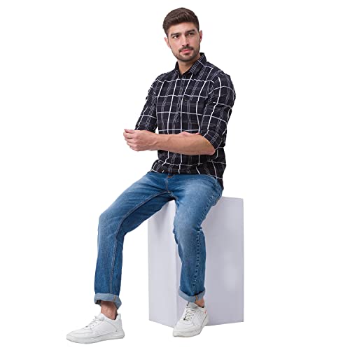 Image of Spykar Men's Regular Fit Raised Collar Full Sleeve Checked Casual Shirts