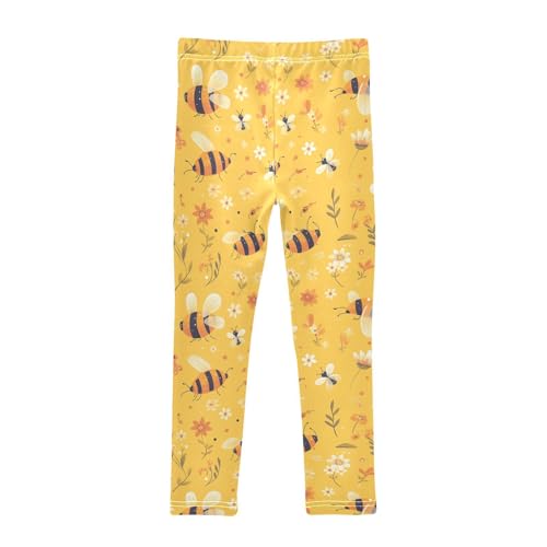 KLL Bees on Yellow Toddler Girl Cotton Pants Stretchy Full Length Activewear Exercise2