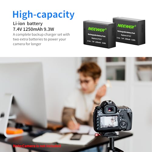 Image of Neewer 2-Pack LP-E17 Replacement Battery and Dual USB Charger Compatible with Canon EOS R50 R100 RP R10 R8, Powershot V1, T8i T7i T6i T6s SL2 SL3 M3 M5 M6 200D 750D 760D 800D 8000D Camera