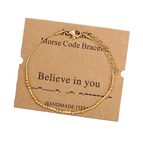 Image of JoycuFF Inspirational Morse Code Bracelets for Women Silver Beads Jewelry Encouragement Mantra Gifts for Her