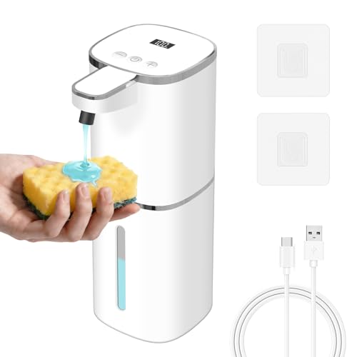 Dalugo ソープディスペンサー 自動 液体 食器洗剤 ディスペンサー 壁掛け可能 USB-C充電式 400mL大容量 吐出量9段階調整可能 IPX5防水 デジタルディスプレイにリアル電量表示 非接触式 自動ディスペンサー 食器用洗剤 ボーディーソープ アルコールジェル対応 白色(液体タイプ)