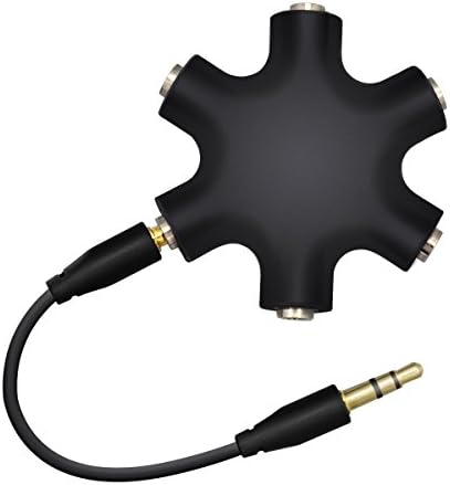 XXMANX 6-Way Hub Headphone Splitter Stereo Music Headphone Extension Adapter Gold Plated (Black)
