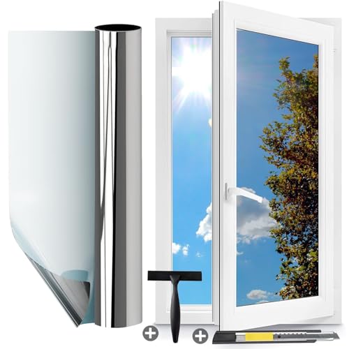 Gutsurge One Way Window Film 23.6x78.7 inch Reflective Window Film Privacy,Mirror Anti Glare Film,Heat Reflective Window Tint Film UV Blocking for Home,Office,Silver