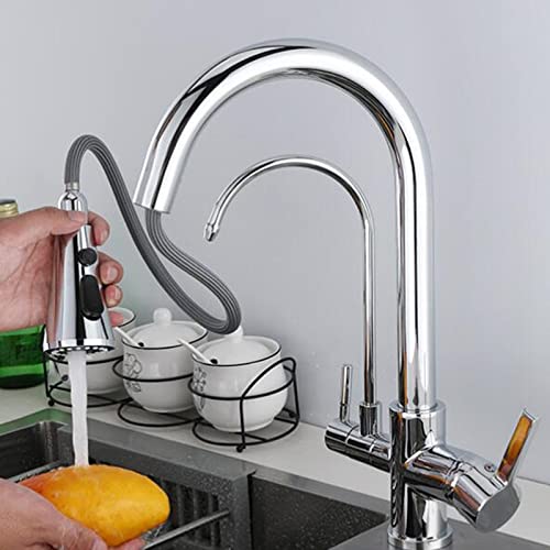 Mitigeur cuisine 3 voies douchette extractible robinet eau filtrée laiton chrome