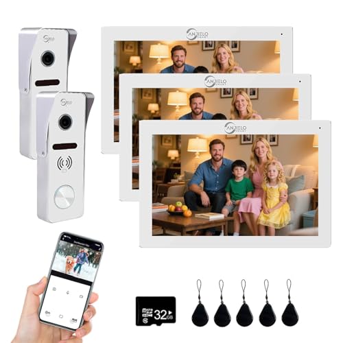 Sistema de intercomunicación con videoportero con cable Monitor de 7 pulgadas Cámara HD 1080P Videoportero Cámara para puerta TUYA, kits de videoportero WiFi (2 timbre + 3 monitor)