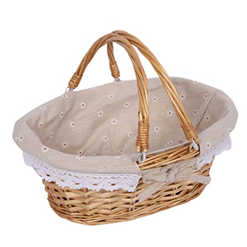MOOVGTP Panier tressé en osier naturel avec poignée et doublure en tissu de coton, panier de service pour fruits, panier de Pâques pour mariage, pique-nique, décoration de fête Cover
