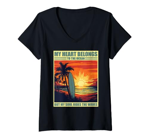 Mi corazón pertenece al océano Beach Break Surf Camiseta Cuello V