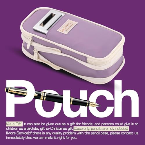 Image of Mrsdry Nylon Large Capacity Pencil Pouch, Durable Storage Multiple Compartment Double Zipper Portable Capacity Pencil Box for Kids College Student Teen, 22X11Cm (Purple)