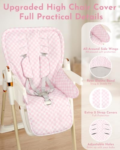 Car Seat Straps Pads for Baby Girls 3 Pieces,Super Soft Car Seat Strap Covers Kids,Baby High Chair Cover Replacement, Pink — view 7