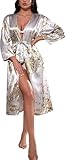 Vestidos De Noche para Mujer Bata De Verano Sexy Mangas Largas Bata De Satén Albornoz Kimono, Gray, L